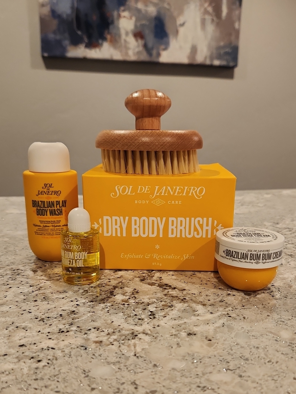 NEW- Sol de Janeiro Yellow Dry Body Brush & Bum Care Set